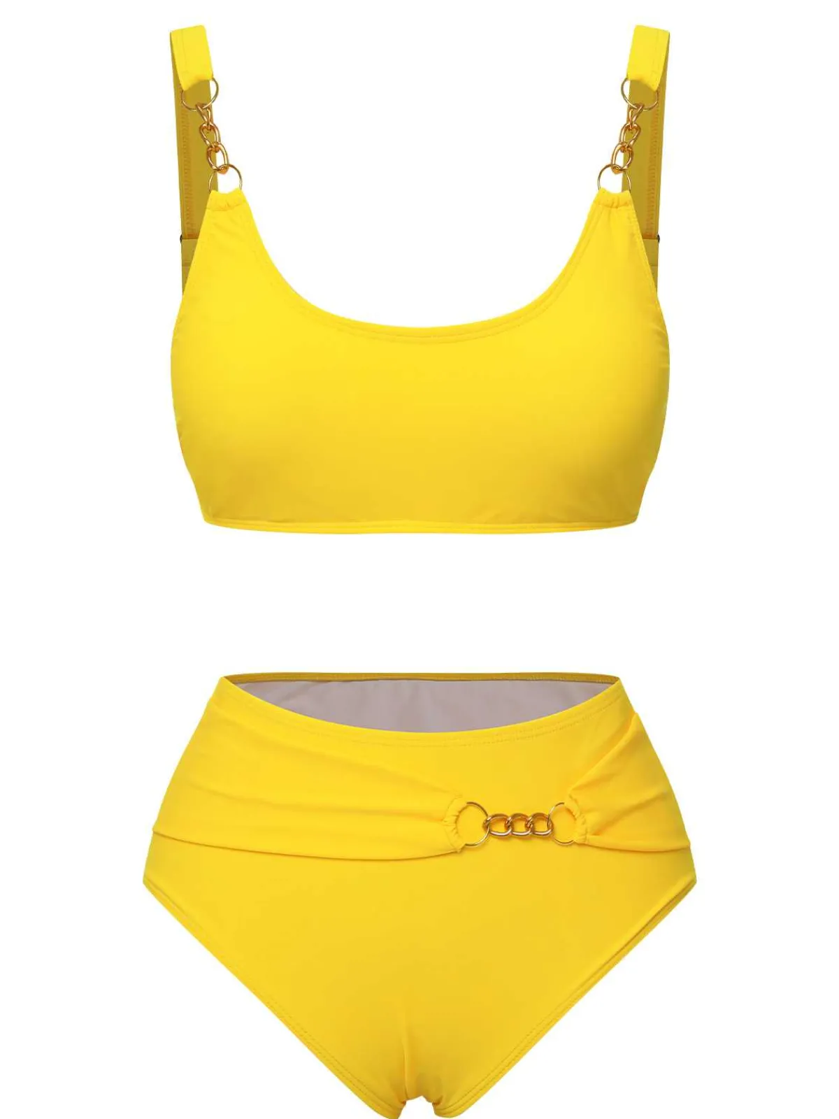 Outlet Retro Stage 1960s Spaghetti Strap Backless Solid Swimsuit Yellow