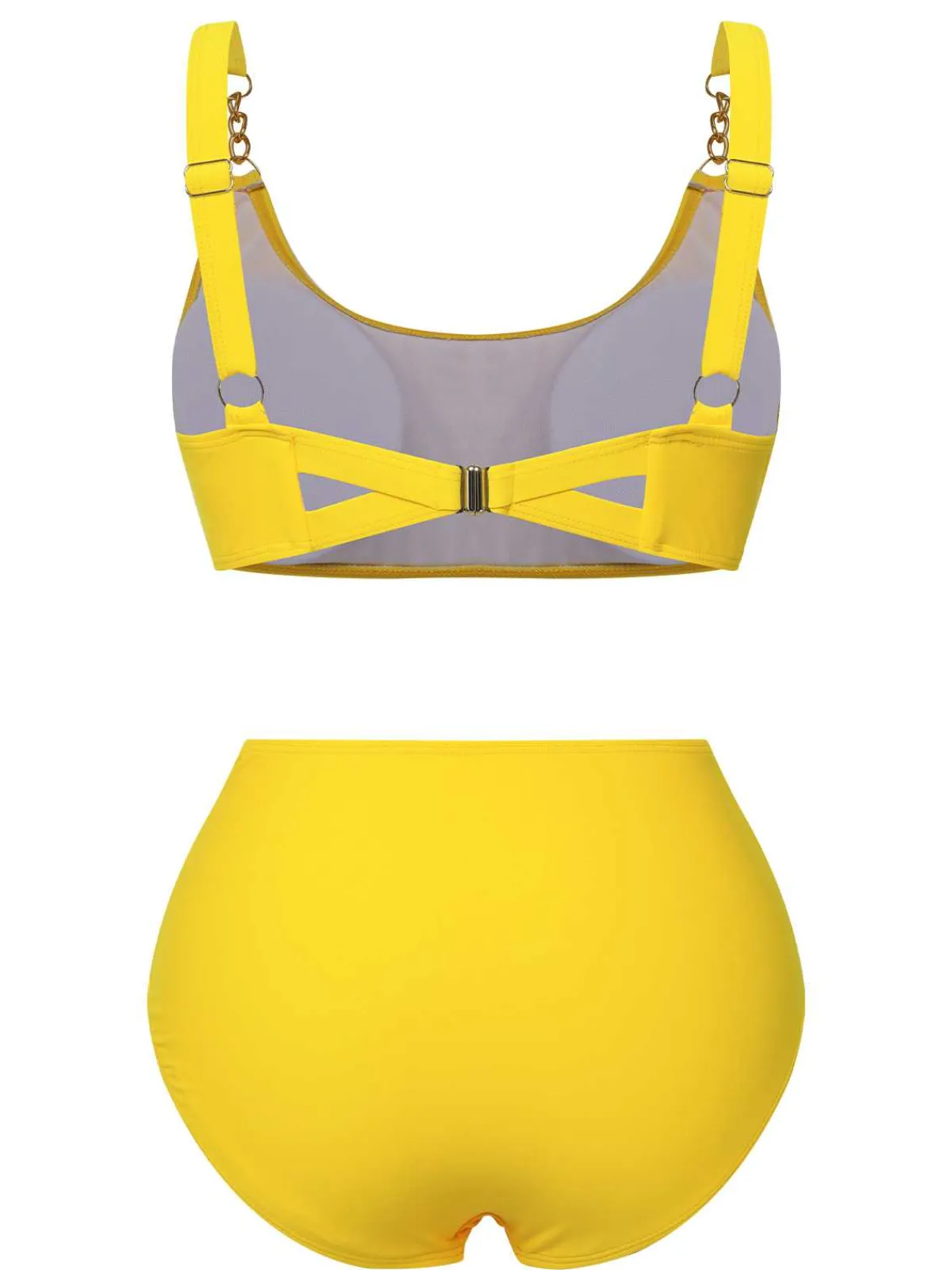 Outlet Retro Stage 1960s Spaghetti Strap Backless Solid Swimsuit Yellow