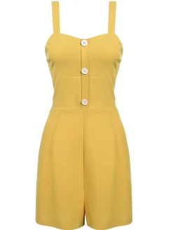 New Retro Stage 1950s Spaghetti Strap Button Romper Yellow