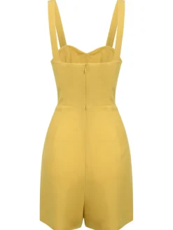 New Retro Stage 1950s Spaghetti Strap Button Romper Yellow
