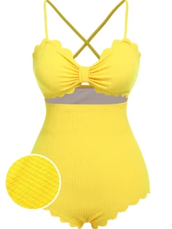 Fashion Retro Stage 1950s Spaghetti Strap One-Piece Swimsuit Yellow