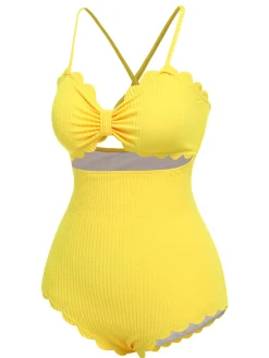 Fashion Retro Stage 1950s Spaghetti Strap One-Piece Swimsuit Yellow