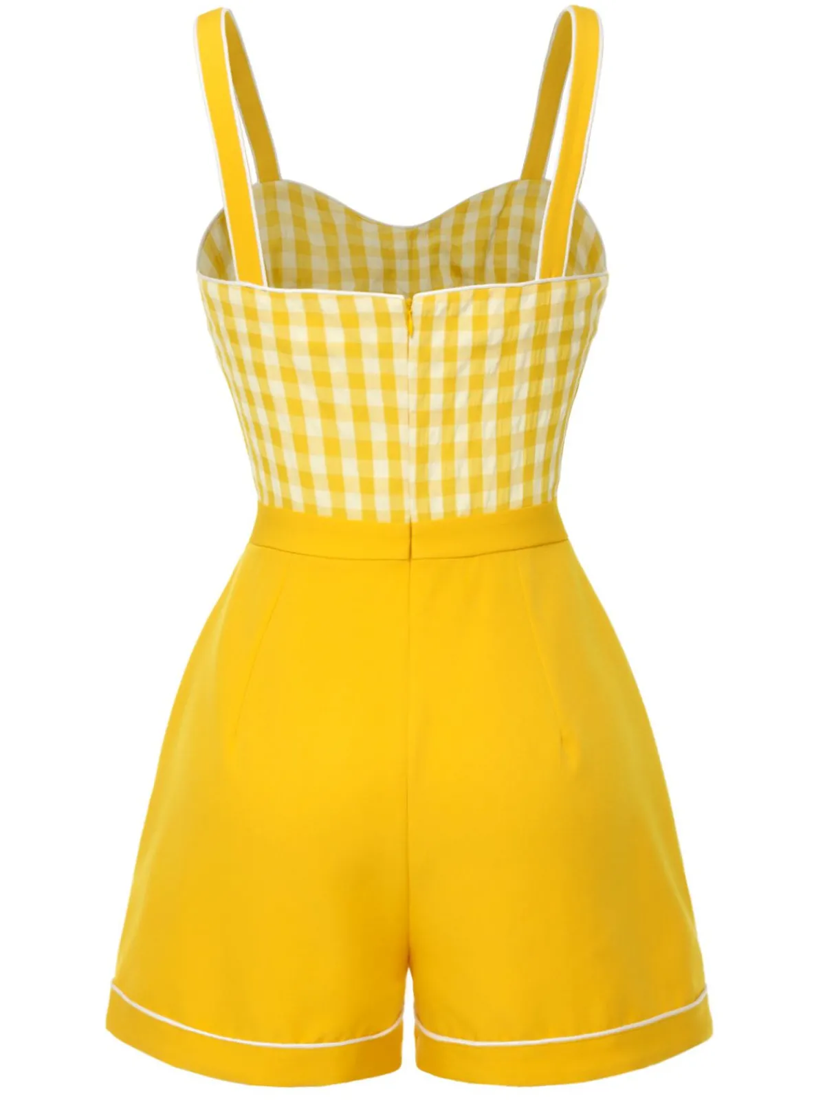 New Retro Stage 1950s Spaghetti Strap Plaids Romper Yellow