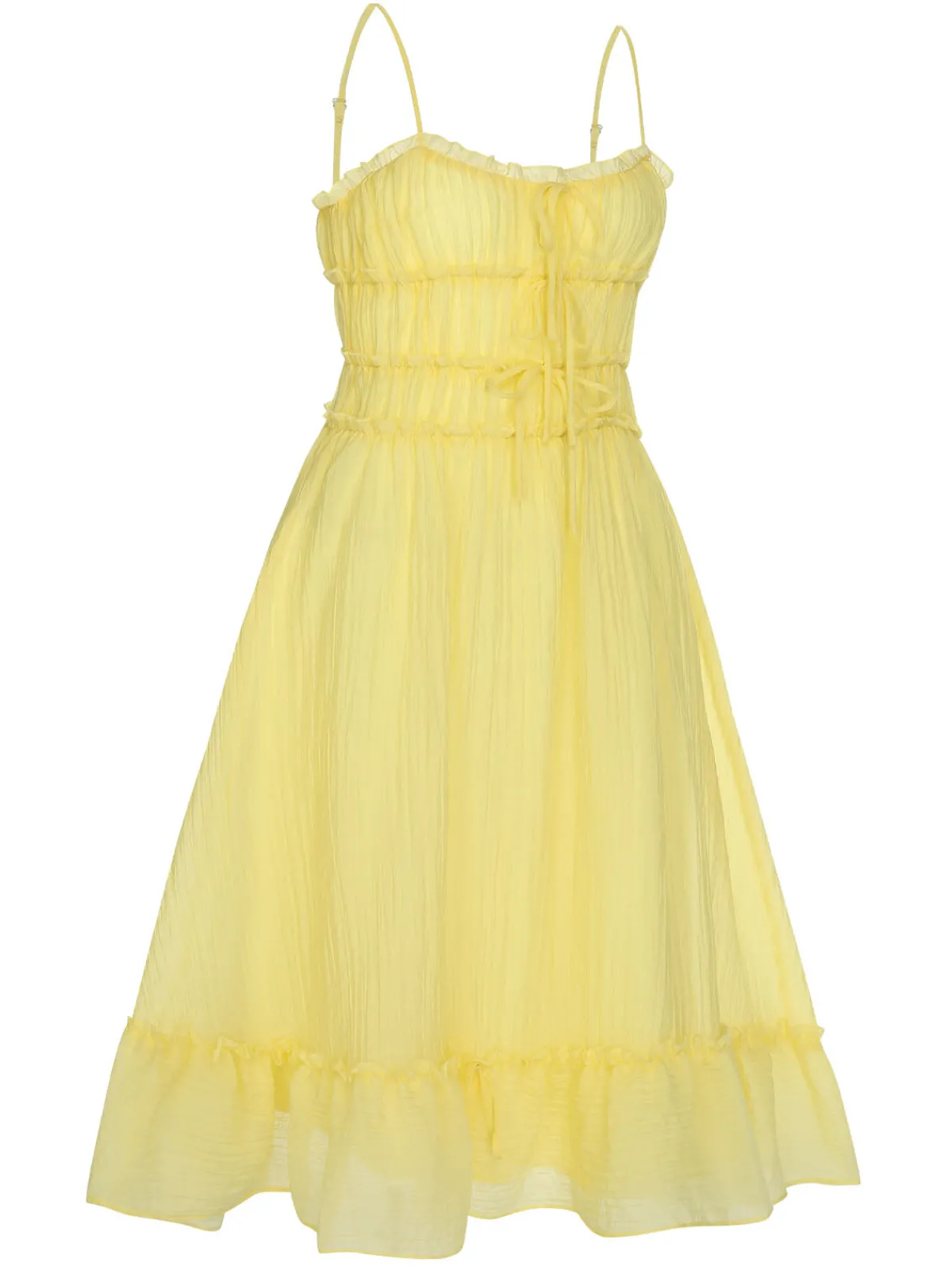 Clearance Retro Stage 1940s Spaghetti Strap Ruffle Hem Dress Yellow