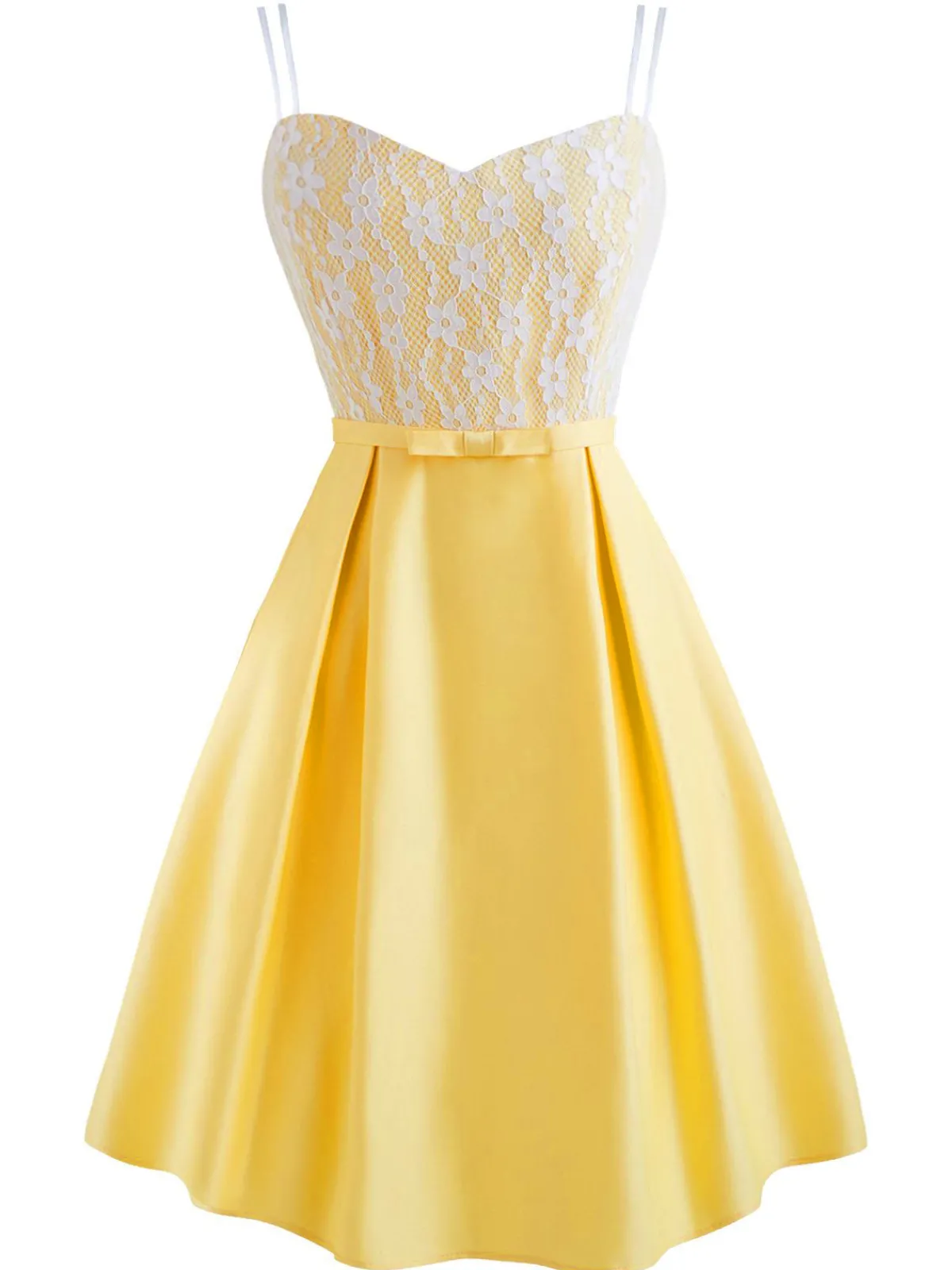 Clearance Retro Stage 1950s Stain Lace Strap Dress Yellow