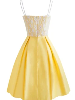Clearance Retro Stage 1950s Stain Lace Strap Dress Yellow