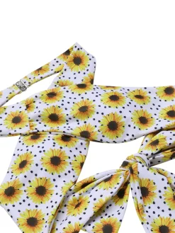 Sale Retro Stage Yellow 1950s Sunflower Cross Halter Swimsuit