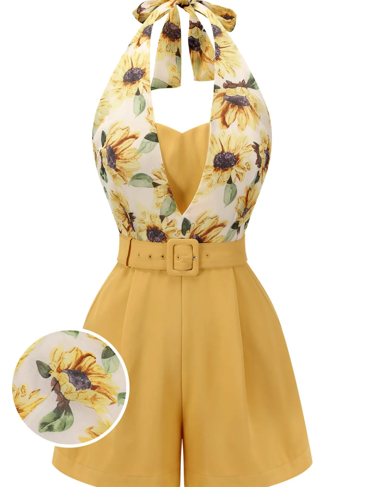 Hot Retro Stage 1950s Sunflower Halter Romper Yellow