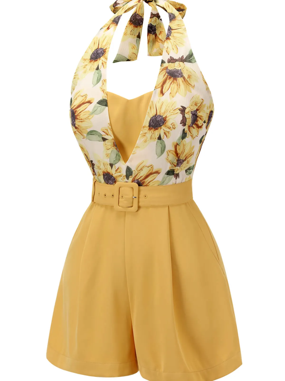 Hot Retro Stage 1950s Sunflower Halter Romper Yellow