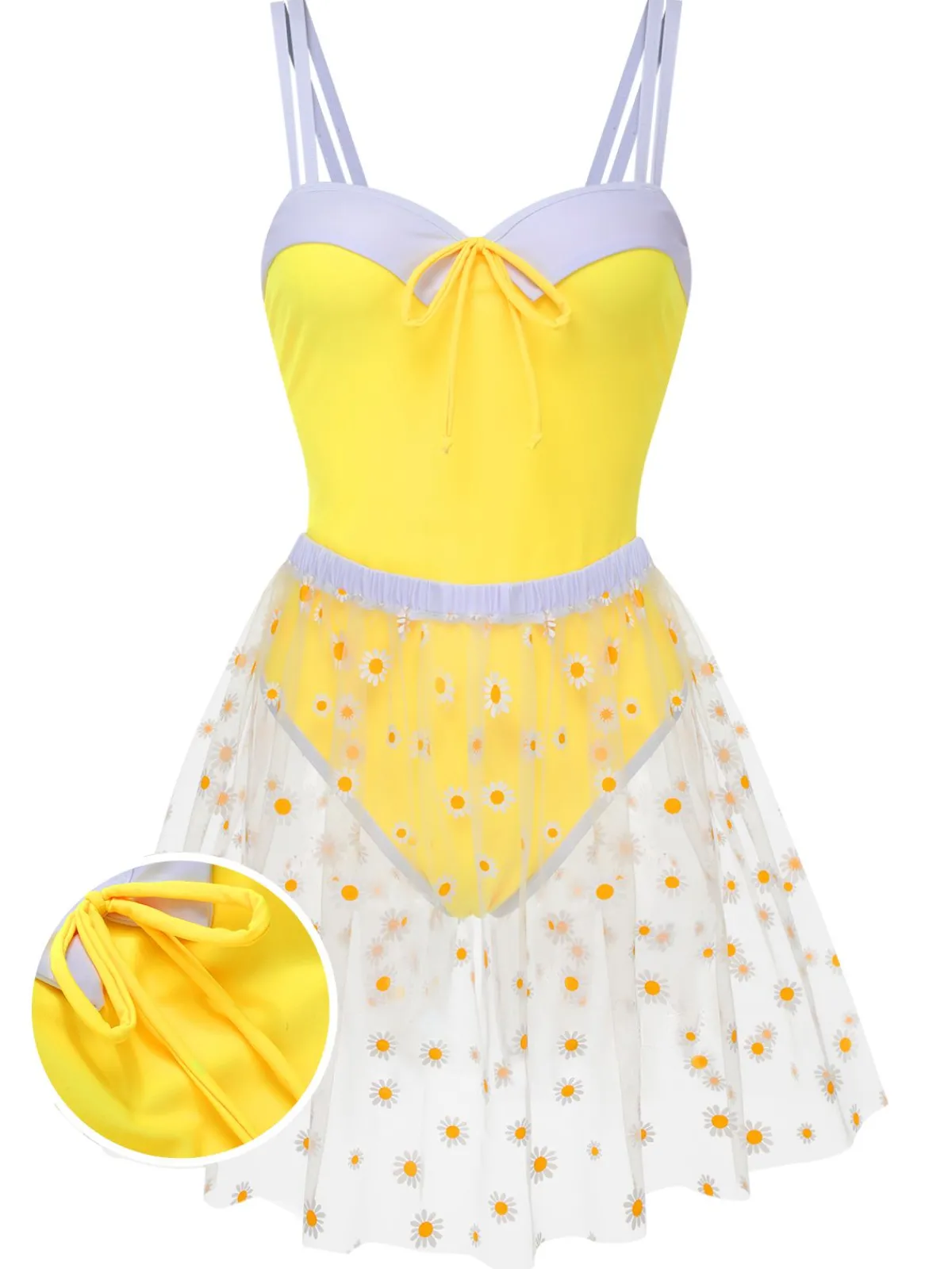 Online Retro Stage 1950s Suspender Swimsuit & Daisy Cover-Up Yellow