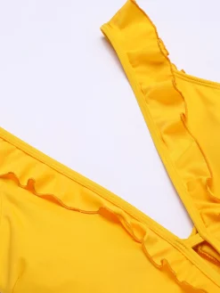 Online Retro Stage 1930s V-Neck One-piece Swimsuit Yellow