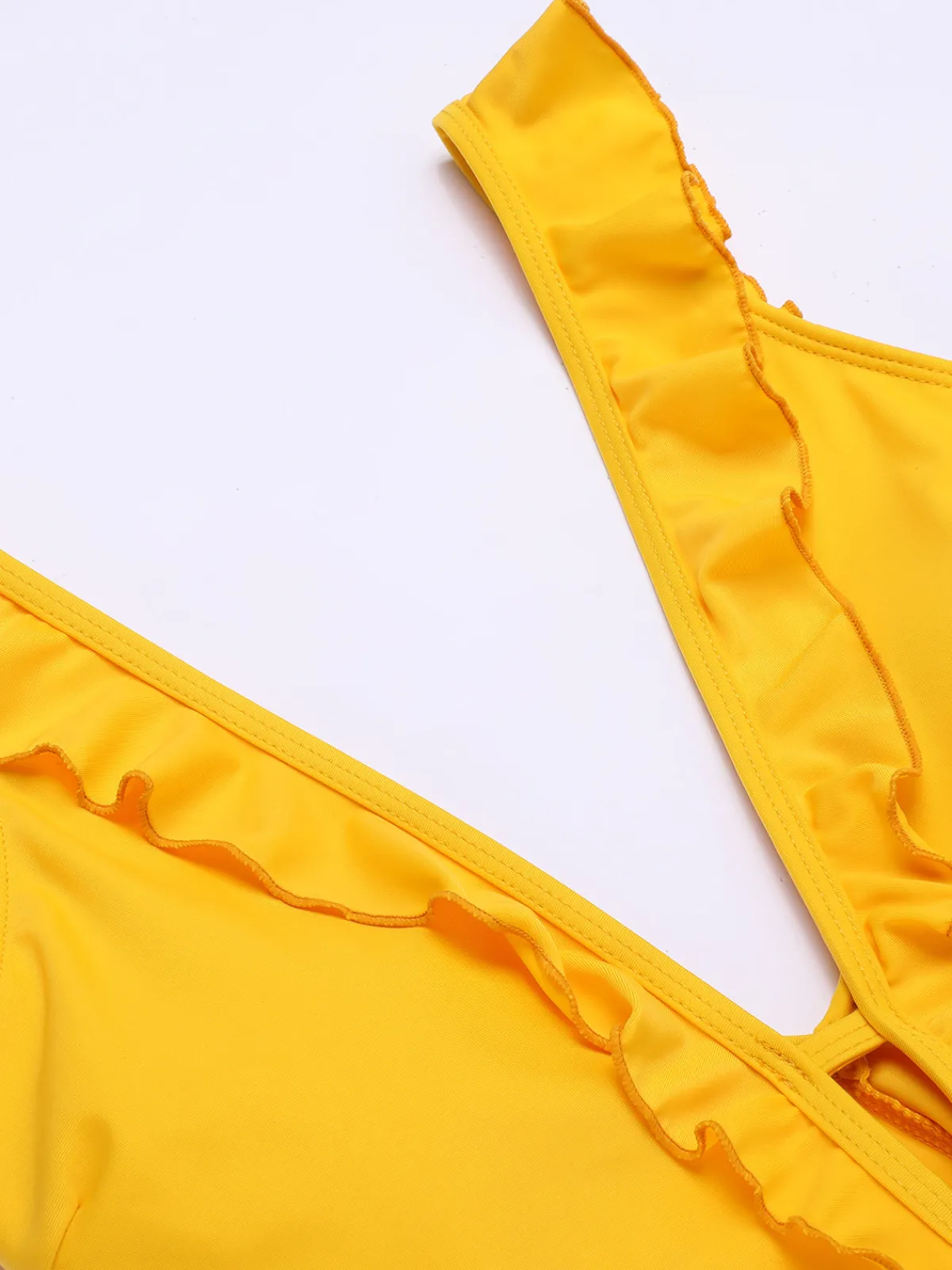 Online Retro Stage 1930s V-Neck One-piece Swimsuit Yellow