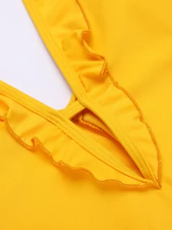 Online Retro Stage 1930s V-Neck One-piece Swimsuit Yellow
